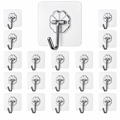 10-Piece Transparent Adhesive Wall Hooks – Heavy Duty No-Drill Self-Adhesive Hooks for Kitchen, Bathroom & Home Organization | Waterproof & Strong Hold