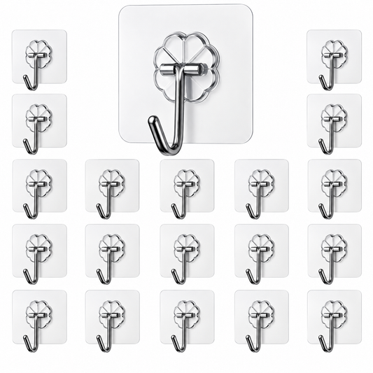 10-Piece Transparent Adhesive Wall Hooks – Heavy Duty No-Drill Self-Adhesive Hooks for Kitchen, Bathroom & Home Organization | Waterproof & Strong Hold